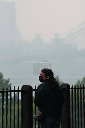 Photo for Canada's wildfires. June 6, 2023, New York City New York, USA: Canadas wildfires have triggered many state and local governments to give health warnings to most cities from the Eastern, middle states to  the northern states of the US - Royalty Free Image