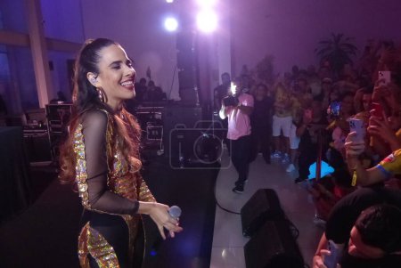 Photo for Wanessa performs at Camarote Pride at after party of LGBTQIA+ Parade. June 11, 2023, Sao Paulo, Brazil: Brazilian singer Wanessa performed at Camarote Pride located at Caoa Hyunday on Rua da Consolacao right after the last trios - Royalty Free Image