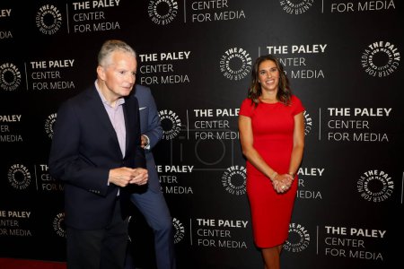 Photo for A Conversation with Fox Sports: FIFA Womens World Cup 2023. June 12, 2023, New York, USA: David Neal and Carli Lloyd in the Parley Center for Media organized a live event , A Conversation with Fox Sports - Royalty Free Image