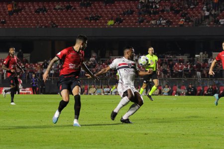 Photo for Sao Paulo (SP), Brazil - 06/21/2023 - Wellington Rato during the match between Sao Paulo and Athletico-PR on the night of this Wednesday, 21st, at the Morumbi stadium. Match valid for the 11th round - Royalty Free Image