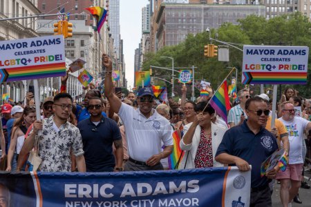 Photo for 2023 New York City Pride March. June 25, 2023, New York, New York, USA: New York City Mayor Eric Adams (C) participates in the annual New York City Pride Parade on June 25, 2023 in New York City. - Royalty Free Image