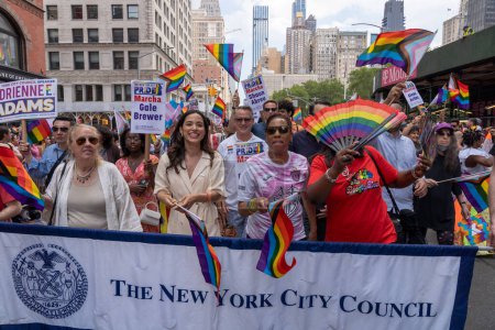 Photo for 2023 New York City Pride March. June 25, 2023, New York, New York, USA: (L-R) New York City Council members Gale Brewer, Carlina Rivera and Adrienne Adams participate in the annual New York City Pride Parade on June 25, 2023 in New York City. - Royalty Free Image