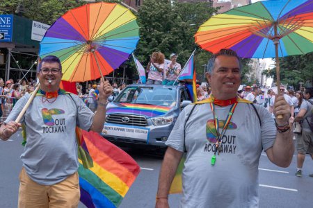 Photo for 2023 New York City Pride March. June 25, 2023, New York, New York, USA: People with a rainbow flags signs and banner participate in the annual New York City Pride Parade on June 25, 2023 in New York City. - Royalty Free Image