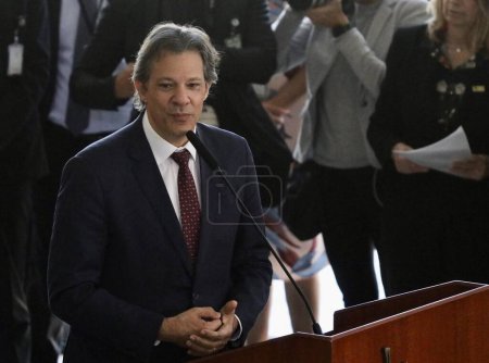 Photo for Brasilia (DF), Brazil 06/27/2023 - The Minister of Finance Fernando Haddad at the launch ceremony of the 2023/2024 Crop Plan; on the morning of this Tuesday, June 27, 2023 at the Planalto Palace in Brasilia. - Royalty Free Image