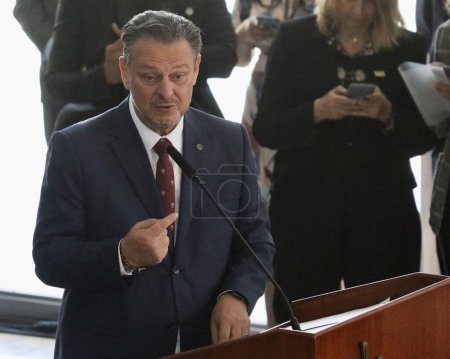 Photo for Brasilia (DF), Brazil 06/27/2023 - The Minister of Agriculture and Livestock Carlos Favaro at the launch ceremony of the 2023/2024 Crop Plan; on the morning of this Tuesday, June 27, 2023 at the Planalto Palace - Royalty Free Image