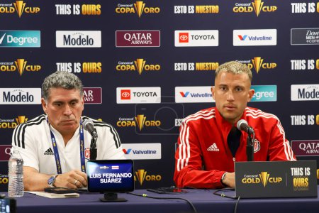 Photo for Concacaf Gold Cup: Press Conference Costa Rica. June 29, 2023, Harison, New Jersey, USA: Press Conference with Coach Luis Fernando Suarez is player Francisco Calvo before the match against Martinica, for Round 2 of the Concacaf Gold Cup - Royalty Free Image