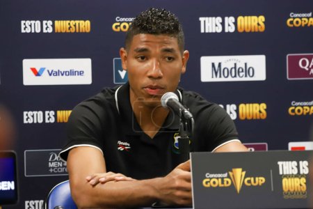 Photo for (SPO) Concacaf Gold Cup: Press Conference Panama. June 29, 2023, Harison, New Jersey, USA: Press Conference with Coach Thomas Christiansen is player Eric Davis before the match against Martinica for Round 2 of the Concacaf Gold Cup at Red Bull Arena - Royalty Free Image