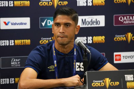 Photo for Concacaf Gold Cup: Press Conference El Salvador. June 29, 2023, Harison, New Jersey, USA: Press Conference with Coach Hugo Perez is player Christian Alonso Martinez  before the match against Costa Rica for Round 2 of the Concacaf Gold Cup - Royalty Free Image