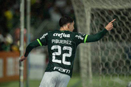 Photo for Sao Paulo (SP), Brazil 06/29/2023 - Piquerez celebrates his goal in a match between Palmeiras and Bolivar (BOL) Libertadores, valid for round 6 of the group stage of Conmebol Libertadores 2023, held at Allianz Parque - Royalty Free Image