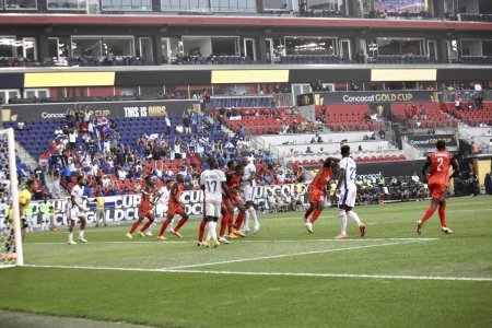 Photo for (SPO) Concacaf Gold Cup: Soccer match between Martinique and Panama. June 30, 2023, Harison, New Jersey, USA: Michael Murillo celebrates second goal of Panama against Martinique during soccer match valid for the 2nd round of the Concacaf Gold Cup - Royalty Free Image