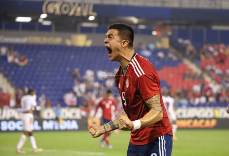 Photo for (SPO) Concacaf Gold Cup: Costa Rica vs Martinique. July 04, 2023, Harison, New Jersey, USA: Diego Campos of Costa Rica celebrates his goal during soccer match against Martinique valid for the 3rd round of the Concacaf Gold Cup, at the Red Bull Arena - Royalty Free Image