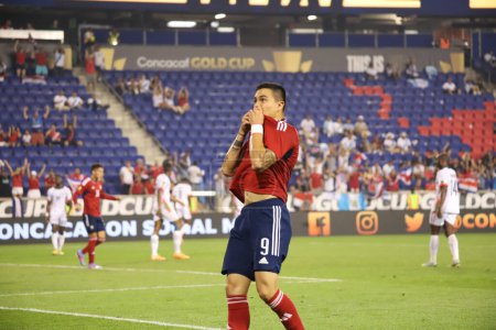 Photo for (SPO) Concacaf Gold Cup: Costa Rica vs Martinique. July 04, 2023, Harison, New Jersey, USA: Diego Campos of Costa Rica celebrates his goal during soccer match against Martinique valid for the 3rd round of the Concacaf Gold Cup, at the Red Bull Arena - Royalty Free Image