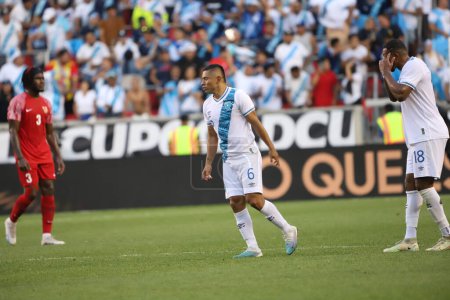 Photo for (SPO) Concacaf Gold Cup: soccer match between Guadeloupe and Guatemala. July 4, 2023, Harison, New Jersey, USA: Carlos Mejia, from Guatemala, celebrates his goal against Guadalupe, and the third for Guatemala to qualify for the next stage - Royalty Free Image