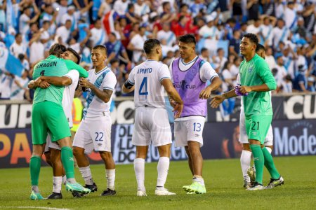 Photo for (SPO) Guatemala Players celebrate their victory over Guadeloupe during Concacaf Gold Cup. July 04, 2023, Harison, New Jersey, USA: Soccer match between Guadeloupe and Guatemala valid for the 3rd round of the Concacaf Gold Cup, at the Red Bull Arena - Royalty Free Image