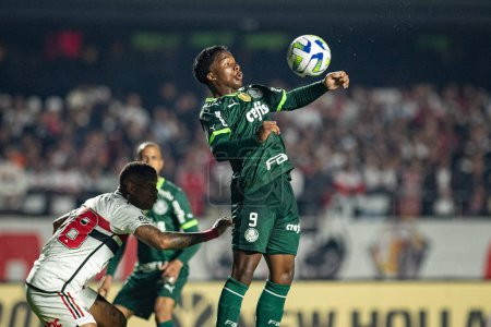 Photo for Sao Paulo (SP), 07/05/2023 - COPA DO BRASIL / SAO PAULO VS PALMEIRAS - Endrick in a match between Sao Paulo and Palmeiras, valid for the first leg of the quarterfinals of the 2023 Copa do Brasil, held at Estadio Cicero Pompeu of Toledo, Morumbi - Royalty Free Image