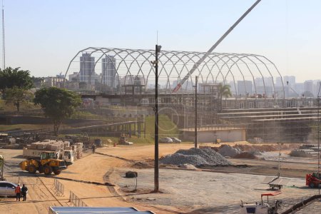 Photo for Sao Paulo, Brazil - 07/07/2023 - The Town/Interlagos/Obras - View of the works to host the first The Town, one of the biggest culture and music events in Brazil and Latin America, this Friday morning at the Interlagos circuit, south of Sao Paulo - Royalty Free Image
