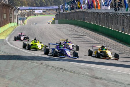 Photo for Sao Paulo (SP), 07/08/2023 - AUTOMOBILISMO/FORMULA4/INTERLAGOS/SP - View of the second stage of the BRB Formula 4 Brasil raced at the Interlagos Racetrack, this Saturday, in the south zone of Sao Paulo. - Royalty Free Image