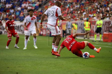 Photo for (SPO) 2023 MLS Regular Season: NY Red Bulls vs New England Revolution. July 08, 2023. Harrison, New Jersey, USA: Soccer match between NY Red Bulls and New England Revolution, valid for Major League Soccer (MLS) East Conference, at Red Bull Arena - Royalty Free Image