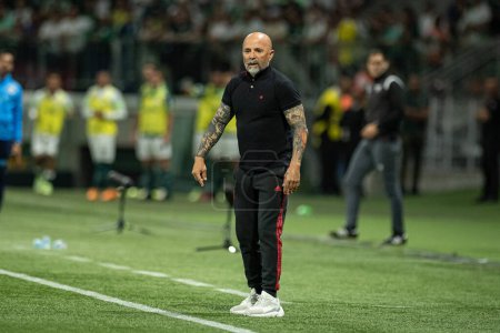 Photo for Sao Paulo (SP), 07/08/2023 - BRAZILIAN / PALMEIRAS X FLAMENGO - Coach Jorge Sampaoli, in a match between Palmeiras and Flamengo, valid for the 14th round of the Brazilian Football Championship, held at Allianz Parque, in the west zone of Sao Paulo - Royalty Free Image