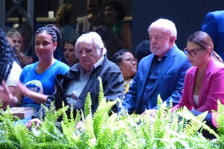 Photo for (INT) Lula & Mujica attend 59th UNE Congress. July 13, 2023, Brasilia, Federal District, Brazil: Brazilian President Luiz Inacio Lula da Silva and former President of Uruguay Jose Pepe Mujica attend the 59th Congress of the National Union of Students - Royalty Free Image