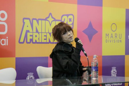 Photo for Press Conference with Nano, Japanese Singer. July 14, 2023, Sao Paulo, Brazil: Japanese singer, Nano in a press conference during Anime Friends 2023, Cheer Up Friends, on Friday (14) at the Anhembi exhibition center - Royalty Free Image