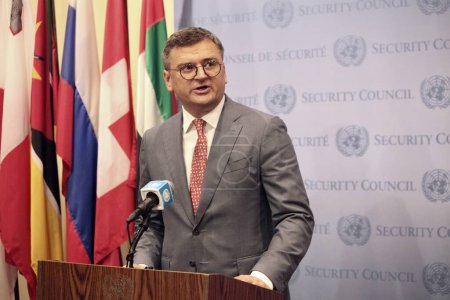 Photo for Press Conference with Mr. Dmytro Kuleba, Minister of Foreign Affairs of Ukraine. July 17, 2023, New York, USA: Press Conference with Mr. Dmytro Kuleba, Minister of Foreign Affairs of Ukraine at the United Nations - Royalty Free Image
