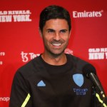 Press Conference with Arsenal Team at MetLife Stadium. July 21, 2023, New Jersey, USA: Press Conference with the Arsenal Team at MetLife Stadium with the presence of Coach Mikel Arteta and player Oleksandr Zinchenko, before Champions Tour 