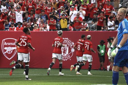 Photo for Champions Tour: Manchester United vs Arsenal. July 22, 2023, East Rutherford, New Jersey, USA: B. Fernandes scored first goal of Manchester during Old Rivals matchup between English Premier giants Manchester United and Arsenal at MetLife Stadium - Royalty Free Image
