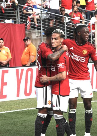 Photo for Champions Tour: Manchester United vs Arsenal. July 22, 2023, East Rutherford, New Jersey, USA: J. Sancho scored second goal of Manchester during Old Rivals matchup between English Premier giants Manchester United and Arsenal at MetLife Stadium - Royalty Free Image