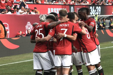 Photo for Champions Tour: Manchester United vs Arsenal. July 22, 2023, East Rutherford, New Jersey, USA: J. Sancho scored second goal of Manchester during Old Rivals matchup between English Premier giants Manchester United and Arsenal at MetLife Stadium - Royalty Free Image