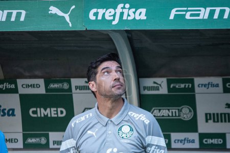 Photo for Sao Paulo (SP), Brazil 07/22/2023 - Coach Abel Ferreira in a match between Palmeiras and Fortaleza, valid for round 16 of the 2023 Brazilian Football Championship, held at Allianz Parque, in the west zone of Sao Paulo - Royalty Free Image