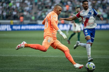 Photo for Sao Paulo (SP), Brazil 07/22/2023 - Weverton in a match between Palmeiras and Fortaleza, valid for round 16 of the 2023 Brazilian Football Championship, held at Allianz Parque, in the west zone of Sao Paulo - Royalty Free Image