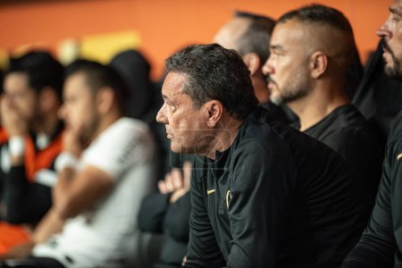 Photo for Sao Paulo (SP), Brazil 07/25/2023 - Coach Vanderlei Luxemburgo before the match between Corinthians and Sao Paulo, valid for the first leg of the semifinals of the 2023 Copa do Brasil, held at Neo Quimica Arena - Royalty Free Image