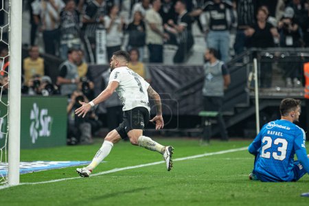 Photo for Sao Paulo (SP), Brazil 07/25/2023 - Renato Augusto celebrates his second goal in a match between Corinthians and Sao Paulo, valid for the first leg of the semifinals of the 2023 Copa do Brasil - Royalty Free Image