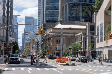 Photo for New Congestion Pricing Toll Readers. July 30, 2023, New York, New York, USA: Newly installed Congestion pricing plate readers and EZ-Pass scanners are seen on West End Avenue and 61st Street in Manhattan on July 30, 2023 in New York City. - Royalty Free Image