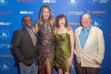 Photo for 2023 Festival Of Cinema NYC. August 5, 2023, New York, New York, USA: Kenneth Shaw, Eva Dorrepaal, Meredith Binder and Brian Murphy attend the 2023 Festival Of Cinema NYC at the the Regal UA Midway theater, Forest Hills on August 5, 2023 - Royalty Free Image