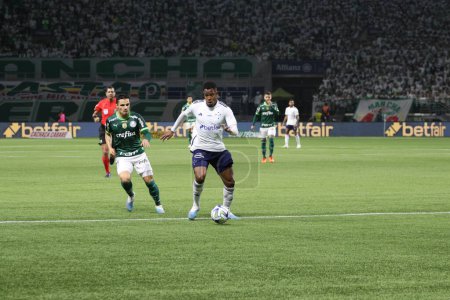 Photo for Sao Paulo (SP), Brazil 08/14/2023 - M Jussa during a match between Palmeiras and Cruzeiro, valid for the 19th round of the 2023 Brazilian Football Championship, held at Allianz Parque, in the west zone of Sao Paulo - Royalty Free Image