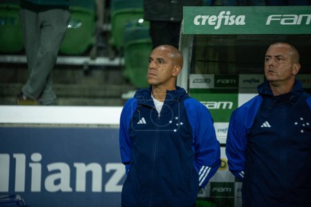 Photo for Sao Paulo (SP), Brazil 08/14/2023 - Coach Pepa in a match between Palmeiras and Cruzeiro, valid for the 19th round of the 2023 Brazilian Football Championship, held at Allianz Parque, in the west zone of Sao Paulo - Royalty Free Image