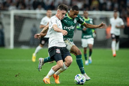 Photo for Brazilian U20 Soccer Championship: Corinthians vs Palmeiras. August 15, 2023, Sao Paulo, Brazil: Soccer match between Corinthians and Palmeiras, valid for the second leg of the semifinal of the Brazilian Under-20 Soccer Championship 2023 - Royalty Free Image