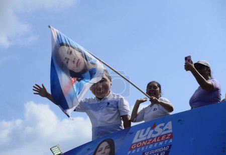 Photo for (INT) Ecuador Presidential Candidate, Luisa Gonzalez during campaign. August 17, 2023, Guayaquil, Ecuador: The closing of campaign of Ecuador Presidential candidate, Luisa Gonzalez accompanied by her partner Andres Arauz - Royalty Free Image