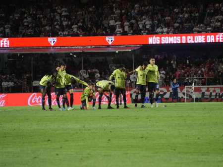 Photo for SAO PAULO (SP), 08/31/2023 -  LDU Quito team (ECU), during a penalty shoot-out against Sao Paulo in the Cup Quarterfinals Sudamericana 2023, at Cicero Pompeu de Toledo (Morumbi) - Royalty Free Image
