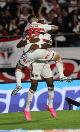 Foto de SAO PAULO (SP), 31 / 08 / 2023 - Arboleda do Sao Paulo marca y celebra el gol y lleva el partido a Penalts, en un partido entre Sao Paulo (BRA) contra LDU Quito (ECU) - Imagen libre de derechos