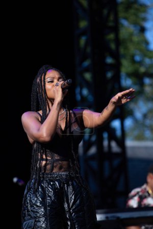 Photo for New York, USA - September 03, 2023: Goyo performing at Summer stage in Central Park. Gloria Goyo Martinez the singer, producer, and co-founder of ChocQuibTown, the groundbreaking Colombian band that fuses salsa, jazz, hip-hop, and reggae - Royalty Free Image
