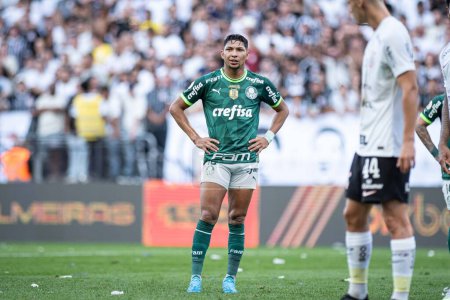 Photo for Sao Paulo (SP), 09/03/2023 - Rony in a match between Corinthians and Palmeiras, valid for the 22nd round of the 2023 Brazilian Football Championship, held at the Neo Quimica Arena, in Itaquera - Royalty Free Image