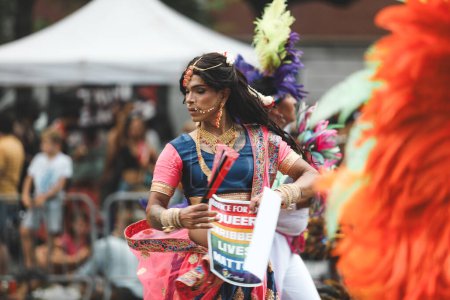 Photo for The West Indian Day Parade. September 04, 2023, New York, USA: The West Indian American Carnival or NY Carnival is an annual celebration of West Indian culture, held on around the first Monday of September in Crown Heights, Brooklyn, New York - Royalty Free Image