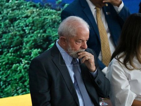 Foto de Brasilia (DF), Brasil 09 / 05 / 2023 - El Presidente de la República Luiz Inácio Lula da Silva participa en la Ceremonia del Día de la Amazonía; en la tarde de este martes 31 de agosto de 2023 en el Palacio Planalto de Brasilia. - Imagen libre de derechos