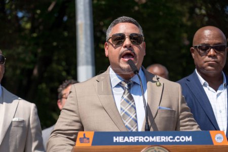 Photo for Mayor Adams Unveils Extensive Strategy To Combat Car Thefts In New York City. September 6, 2023, New York, New York, USA: New York City Police Department (NYPD) Commissioner Edward A. Caban speaks - Royalty Free Image