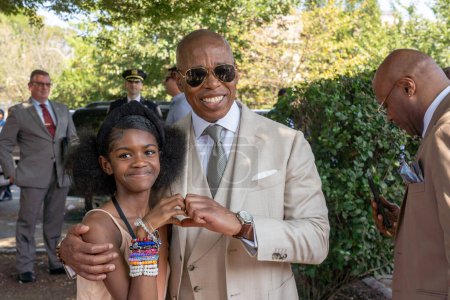 Photo for Mayor Adams Unveils Extensive Strategy To Combat Car Thefts. September 6, 2023, New York, New York, USA: New York City Mayor Eric Adams poses with a young woman post his announcement of a comprehensive new plan to crack down on auto thefts - Royalty Free Image
