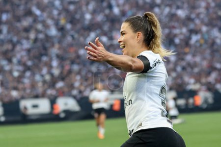 Photo for Sao Paulo (SP), Brazil 09/10/2023 Tamires from Corinthians scores and celebrates her goal in a match between Corinthians and Ferroviaria, valid for the final of the Brazilian Women's Football - Royalty Free Image