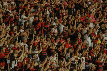 Téléchargez les photos : Cariacica (ES), Brésil - 13 septembre 2023 : Les fans de Flamengo lors d'un match entre Flamengo et Athletico Paranaense, valable pour la 23ème manche du Championnat du Brésil de football 2023, tenue au Kleber Andrade Stadium - en image libre de droit